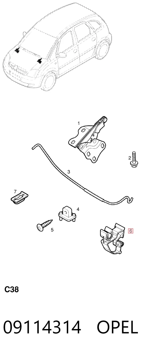 Fijador del soporte del capó 09114314 Opel