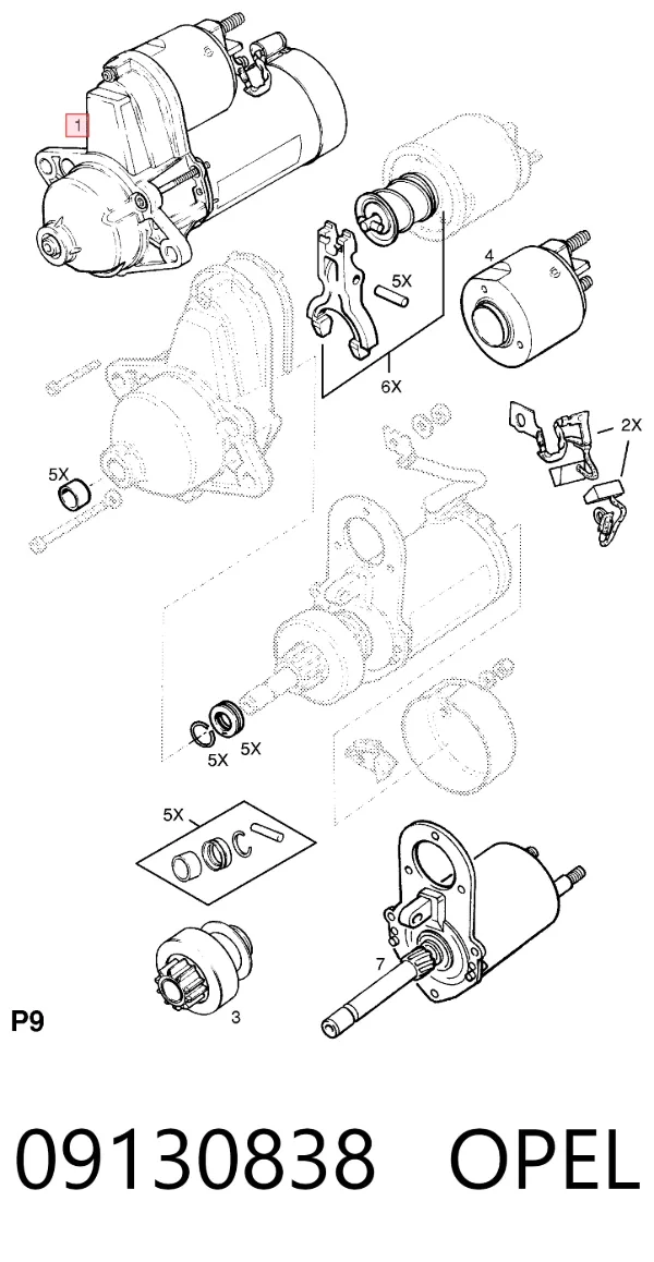 Motor de arranque 09130838 Opel