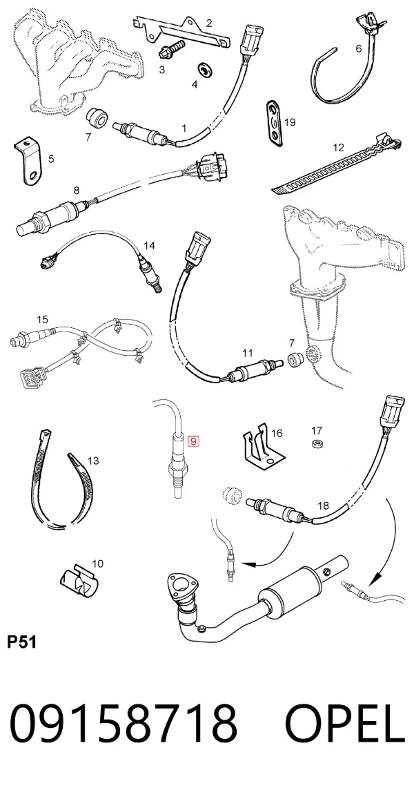 Sonda lambda de oxígeno posterior al catalizador 09158718 Opel