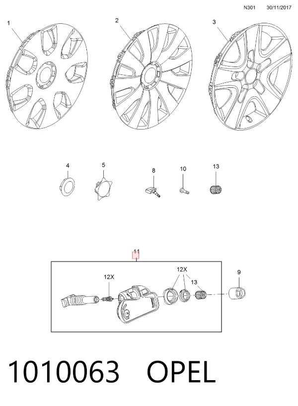 Sensor de presión de neumáticos 1010063 Opel