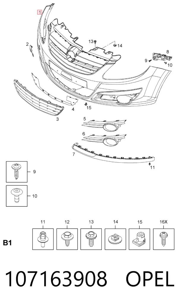 Paragolpes 107163908 Opel