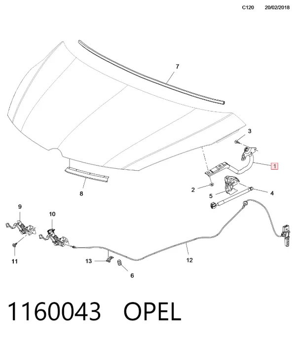 Bisagra derecha del capó 1160043 Opel