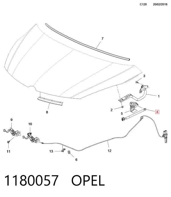 Amortiguador de capó 1180057 Opel