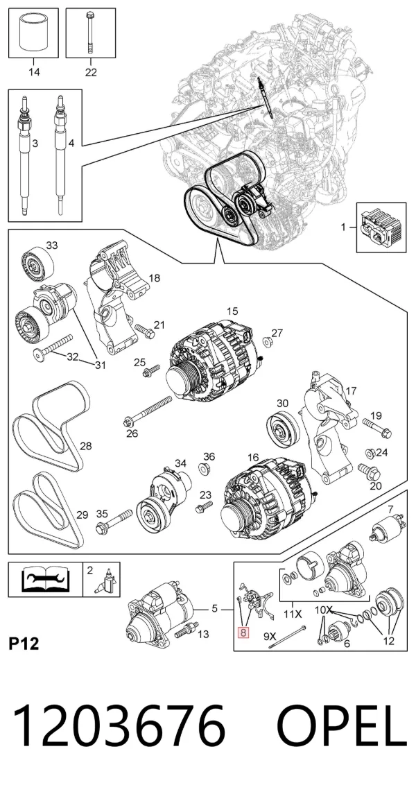 Escobilla de motor de arranque 1203676 Opel