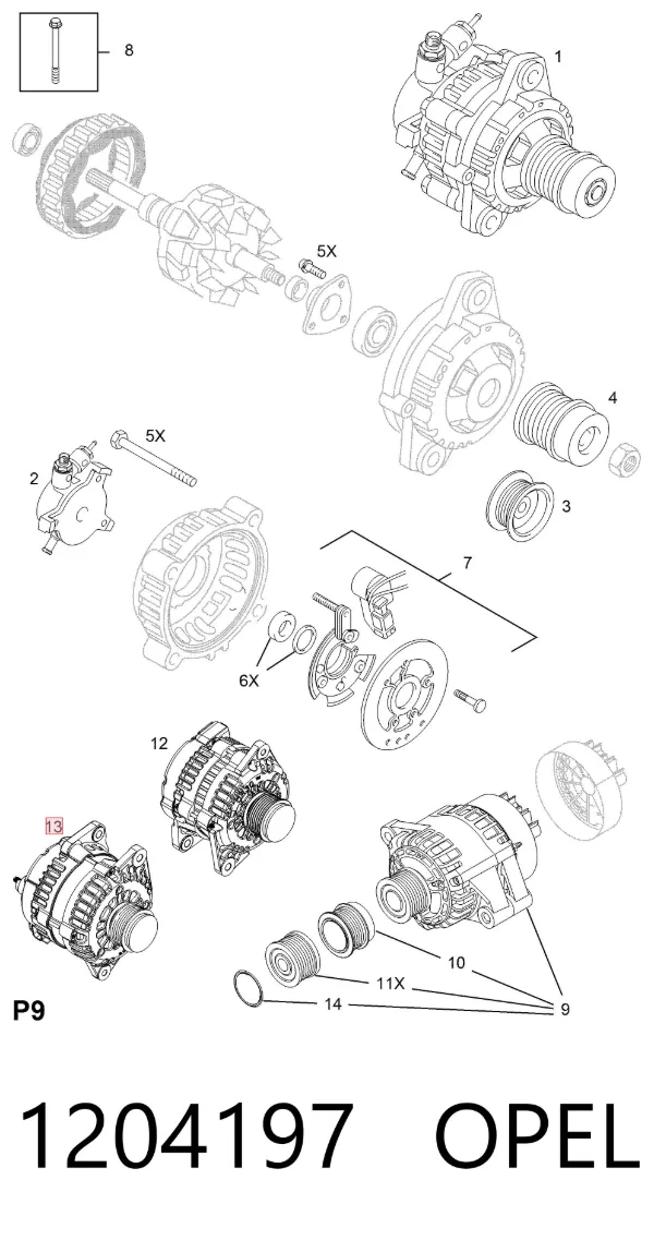Alternador 1204197 Opel