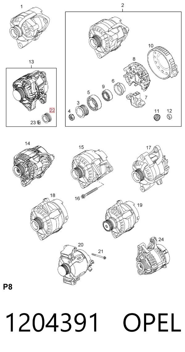 Polea alternador 1204391 Opel