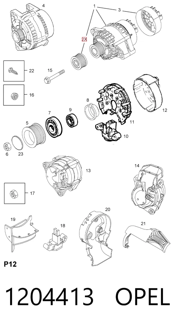 Polea alternador 1204413 Opel