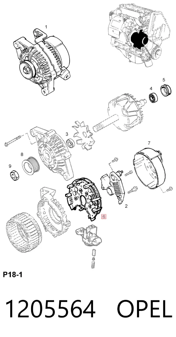 Puente de diodos, alternador 1205564 Opel