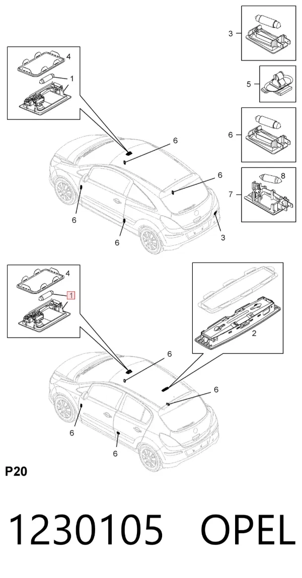 Luz de techo interior (cabina) 1230105 Opel