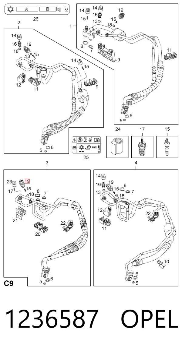 Sensor de presion de aire acondicionado 1236587 Opel