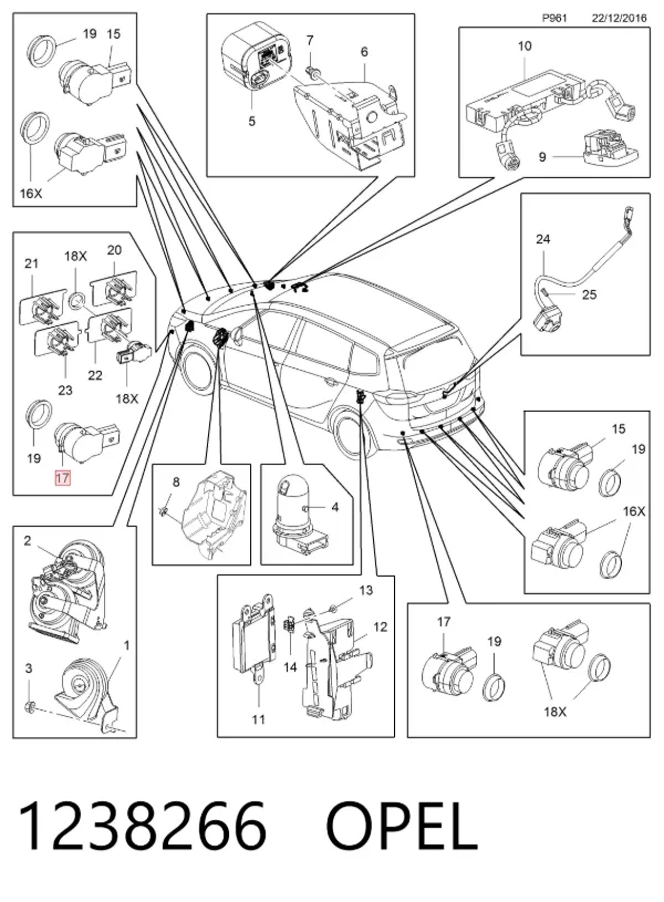Sensor lateral delantero/trasero de aparcamiento 1238266 Opel