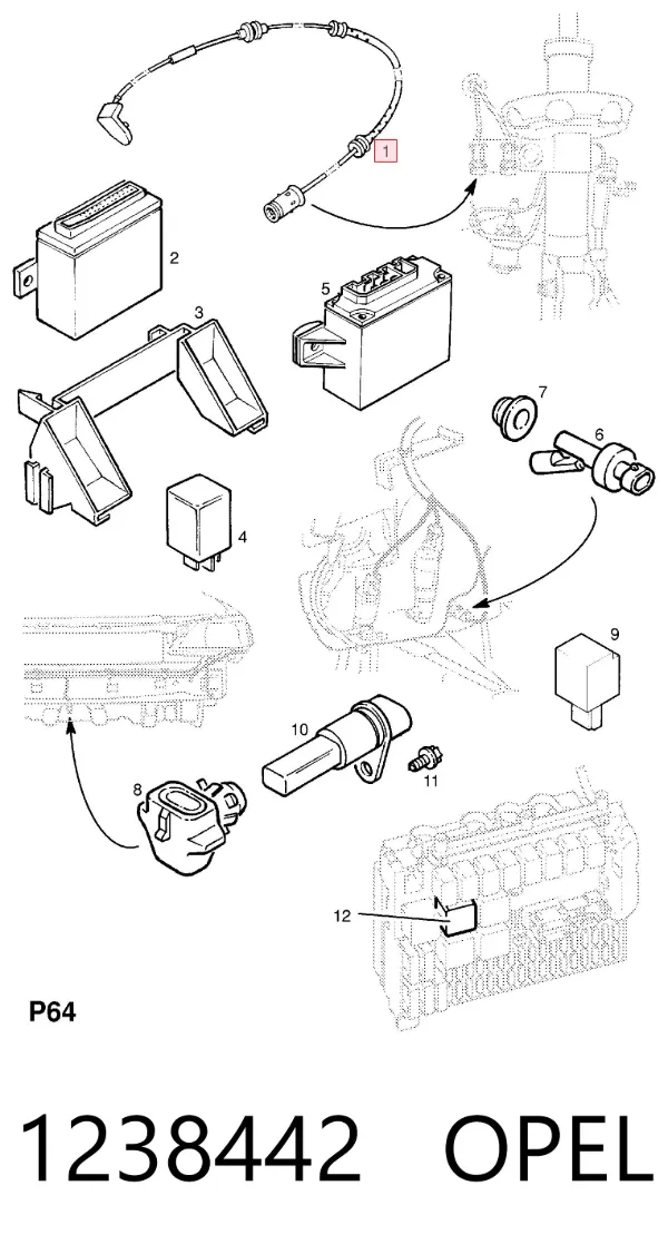 Sensor de desgaste de las pastillas de freno delanteras 1238442 Opel
