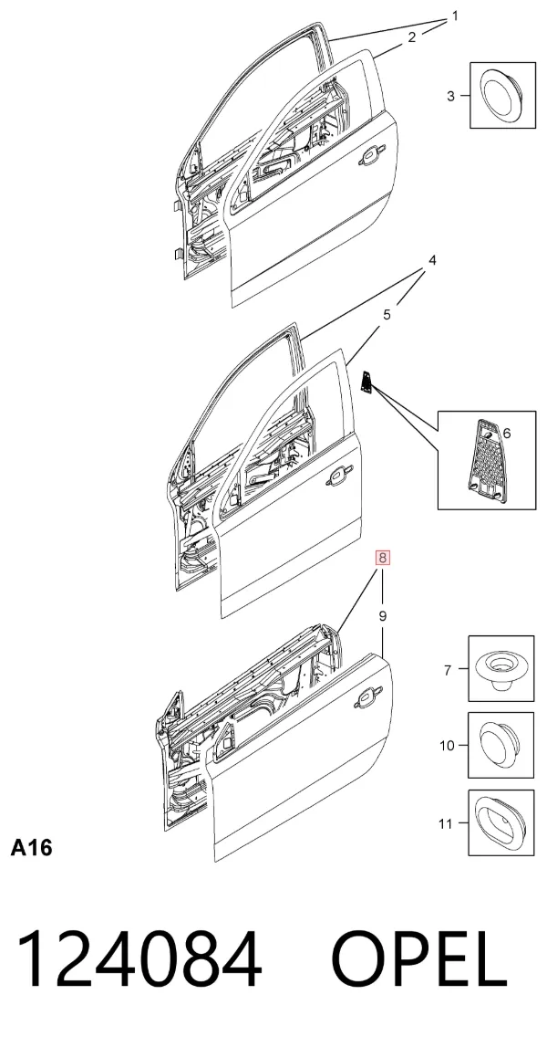 Puerta delantera izquierda 124084 Opel