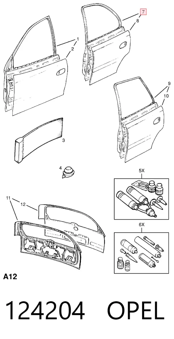 Puerta trasera izquierda 124204 Opel