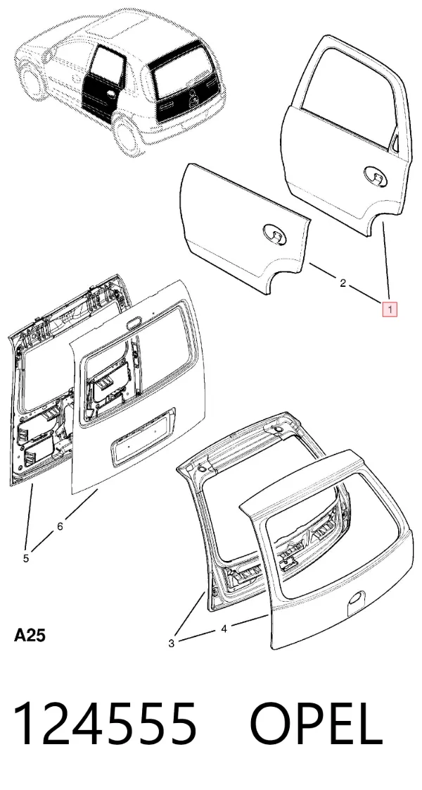 Puerta trasera derecha 124555 Opel