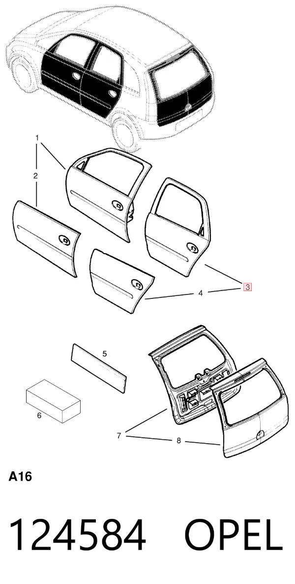 Puerta trasera derecha 124584 Opel