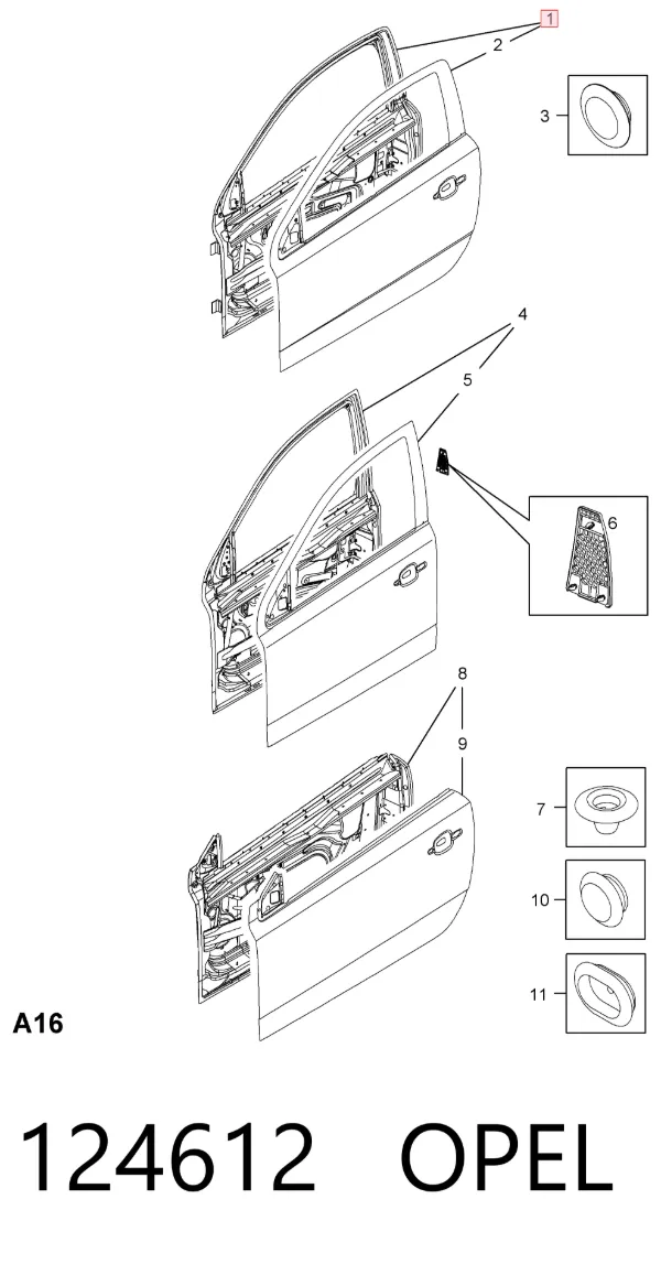 Puerta delantera derecha 124612 Opel