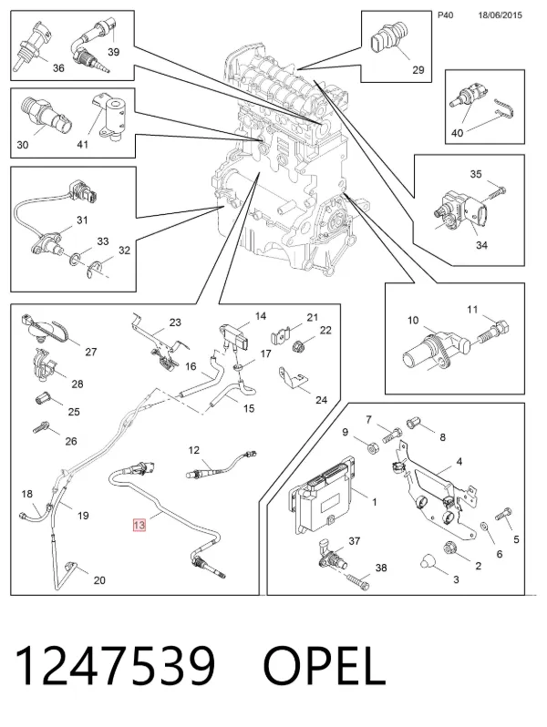 Sensor de temperatura de gases de escape después del filtro de partículas 1247539 Opel