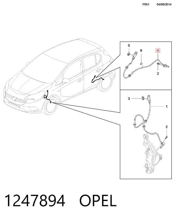 Sensor ABS trasero 1247894 Opel