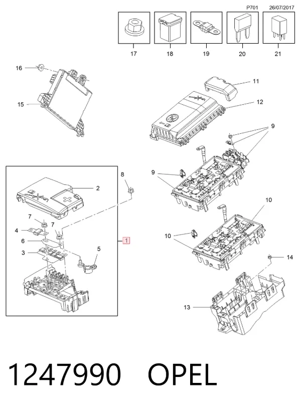 Caja de fusibles 1247990 Opel