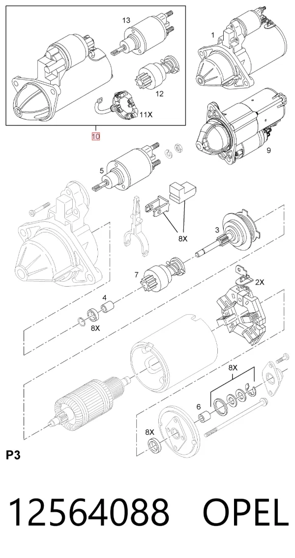 Motor de arranque 12564088 Opel