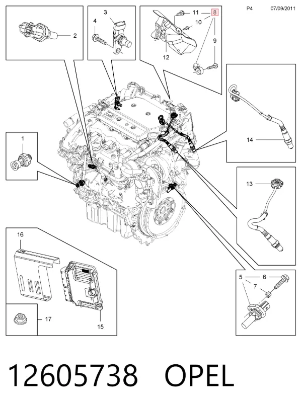 Sensor de detonacion 12605738 Opel