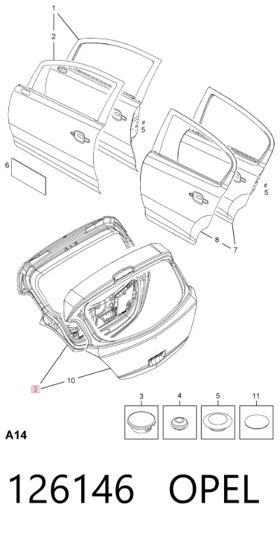 Puerta trasera del maletero (portón trasero) OPEL 126146