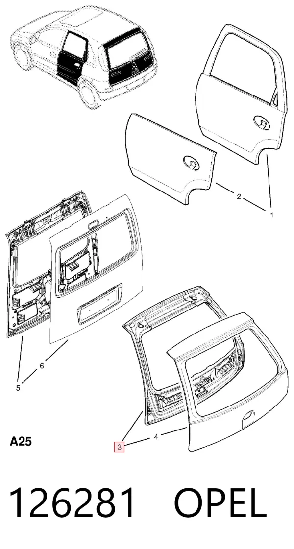 Puerta trasera 126281 Opel