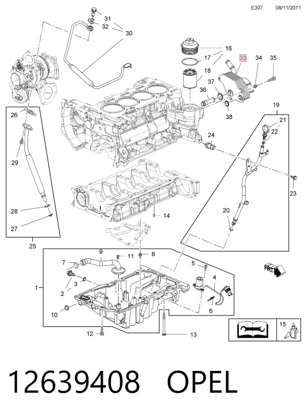 Radiador de aceite debajo del filtro 12639408 Opel