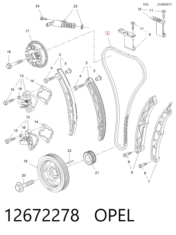 Cadena de distribución 12672278 Opel
