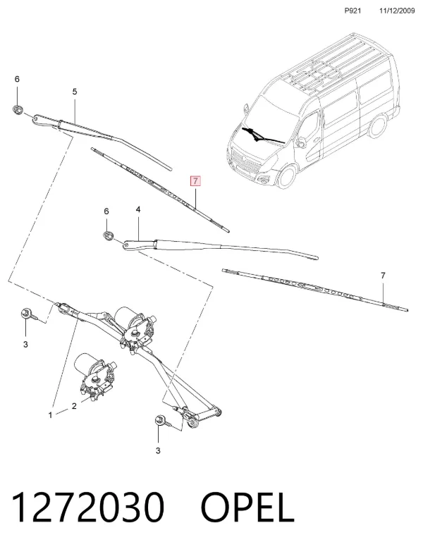 Goma de la escobilla del limpiaparabrisas del lado del conductor 1272030 Opel