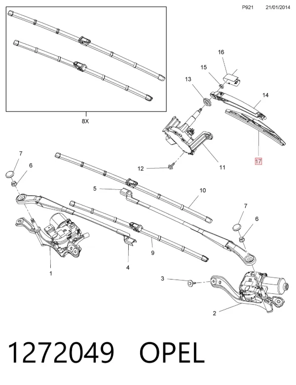 Brazo del limpiaparabrisas, trasero 1272049 Opel