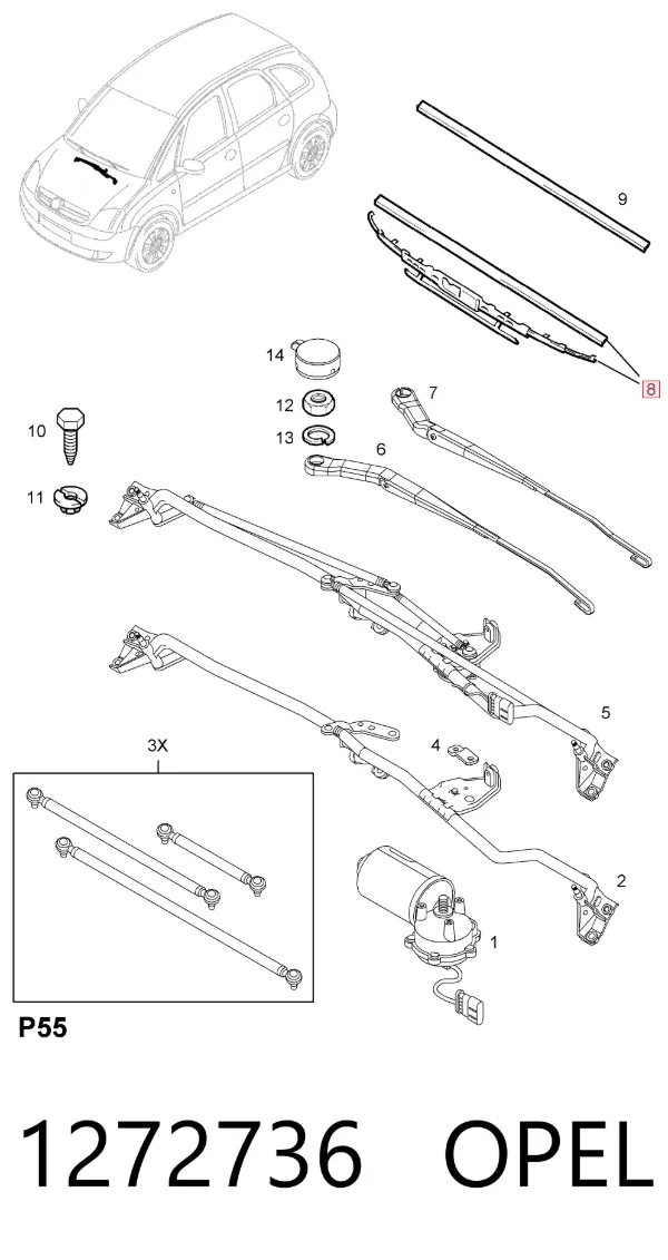 Escobilla del limpiaparabrisas del lado del conductor 1272736 Opel