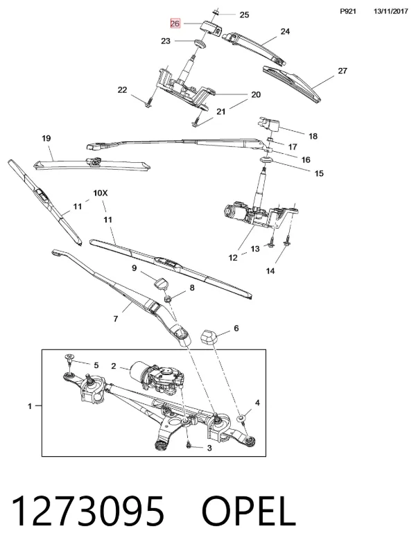 Tapa de la tuerca del brazo del limpiaparabrisas trasero 1273095 Opel