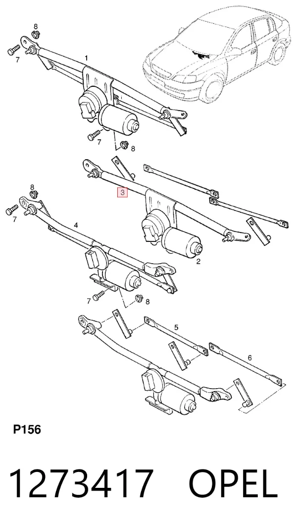 Varilla de limpiaparabrisas 1273417 Opel