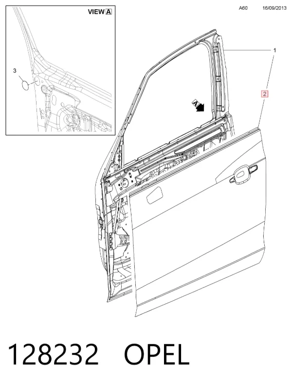 Puerta delantera derecha 128232 Opel
