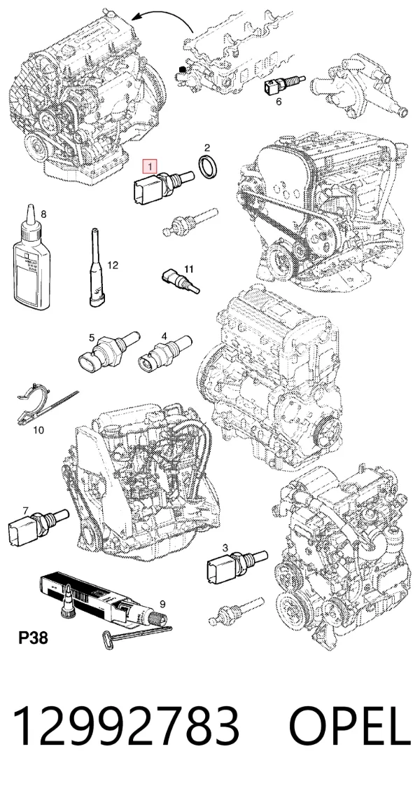 Sensor de temperatura 12992783 Opel