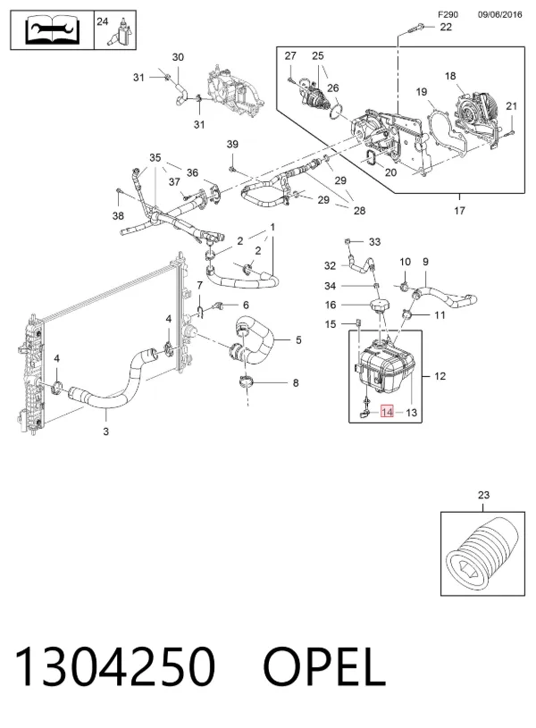 Sensor de nivel de refrigerante del depósito 1304250 Opel