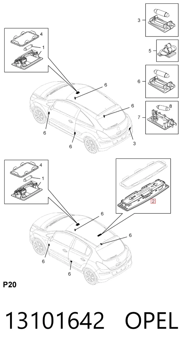 Luz interior trasera 13101642 Opel