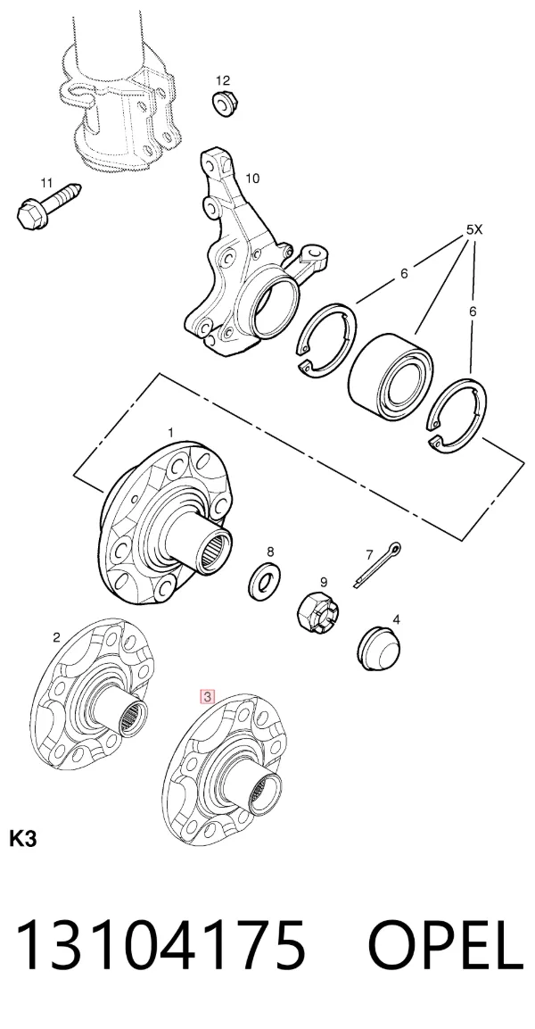 Buje de rueda delantero 13104175 Opel