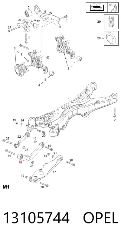 Brazo superior de suspensión trasera izquierdo/derecho OPEL 13105744