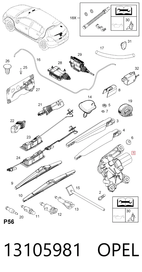 Motor limpiaparabrisas, trasera 13105981 Opel