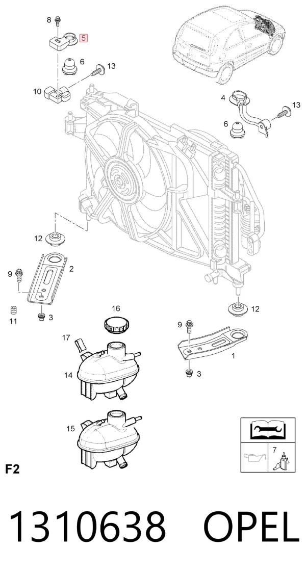Soporte inferior del radiador (panel de montaje de faros) 1310638 Opel
