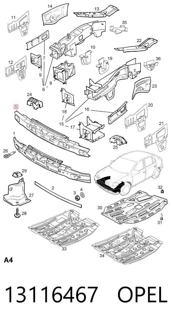 Refuerzo parachoque delantero 13116467 Opel