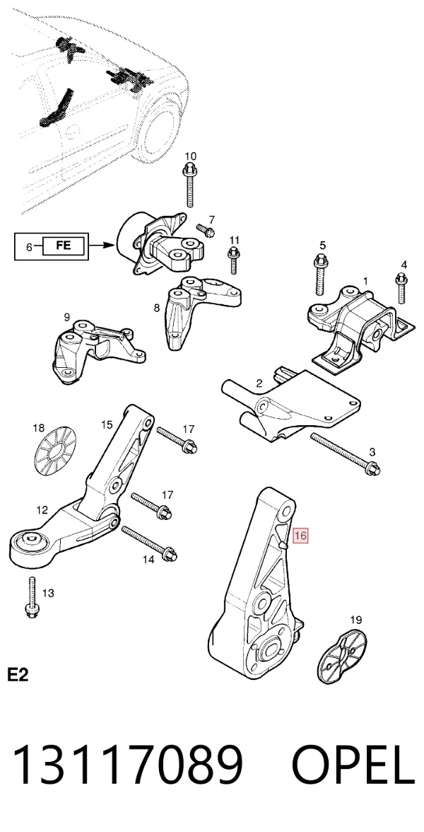 Soporte del soporte trasero del motor 13117089 Opel