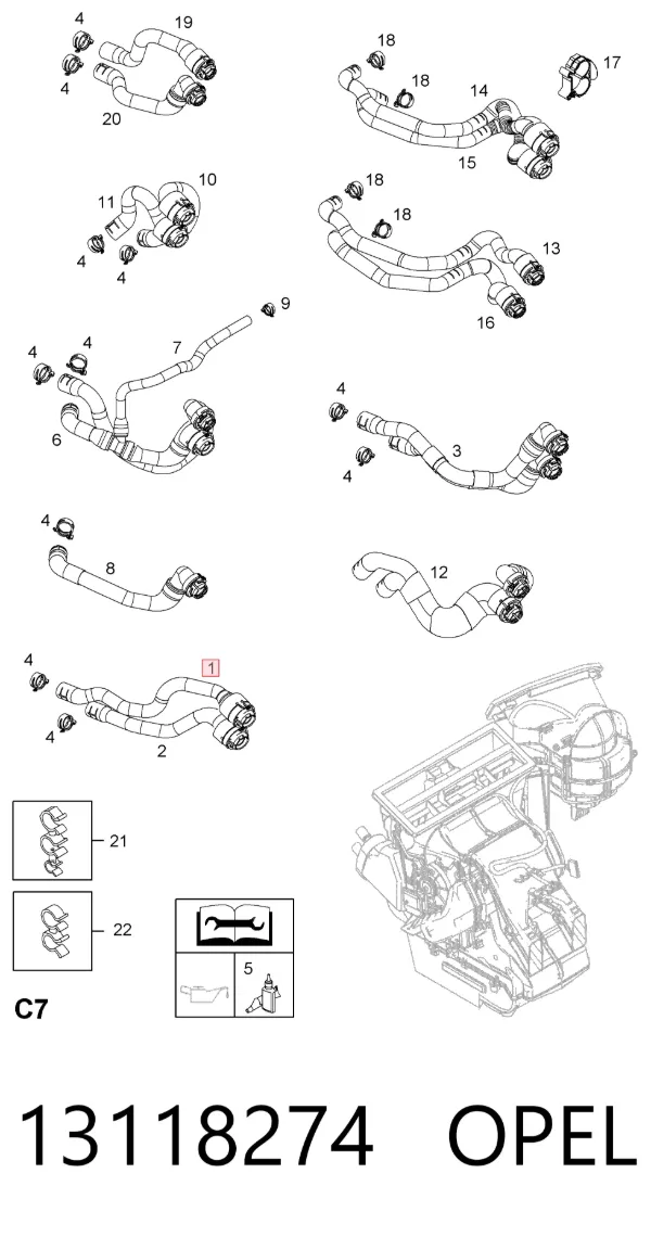 Manguera de calefacción, entrada 13118274 Opel