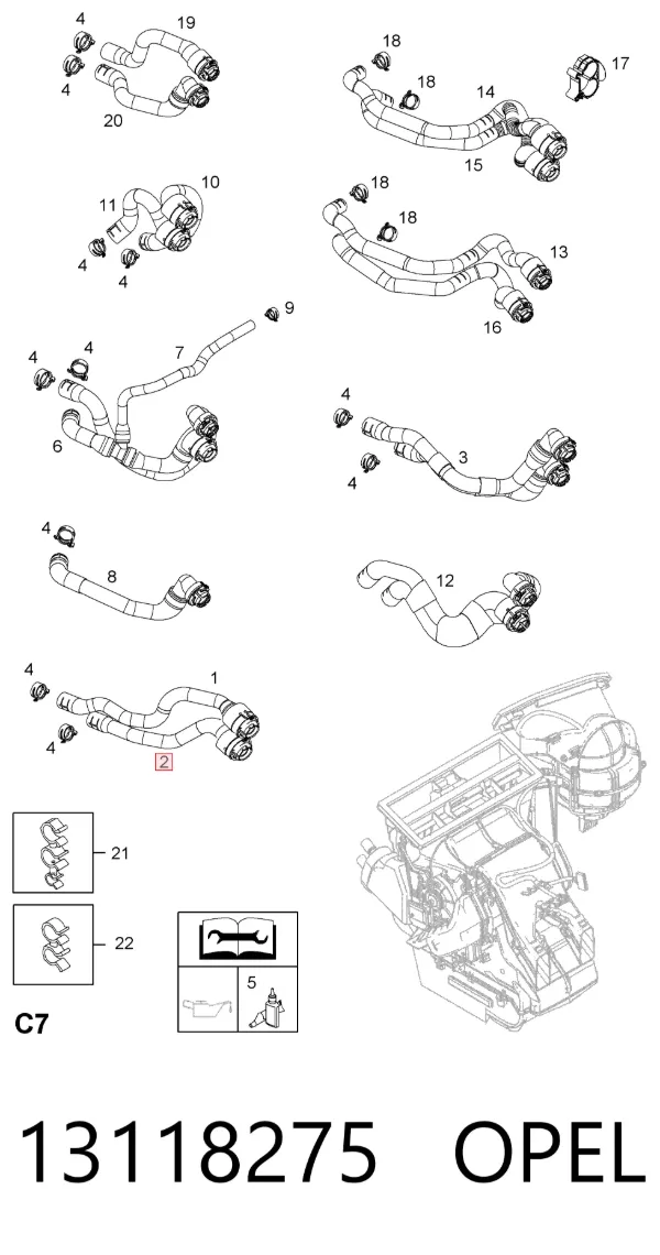 Manguera de calefacción, retorno 13118275 Opel