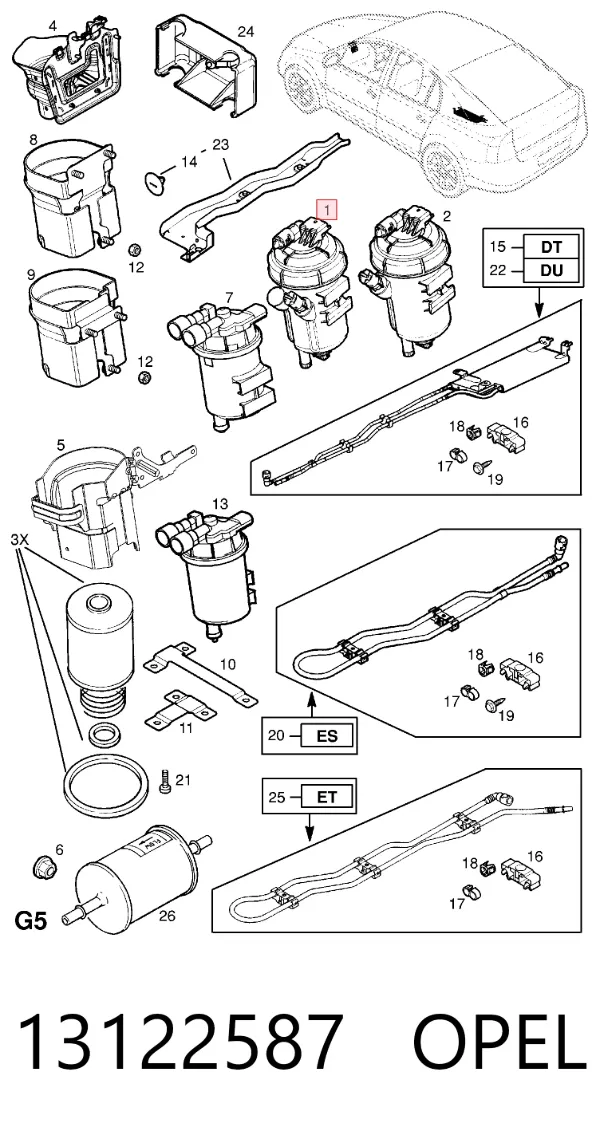 Caja del filtro de combustible 13122587 Opel