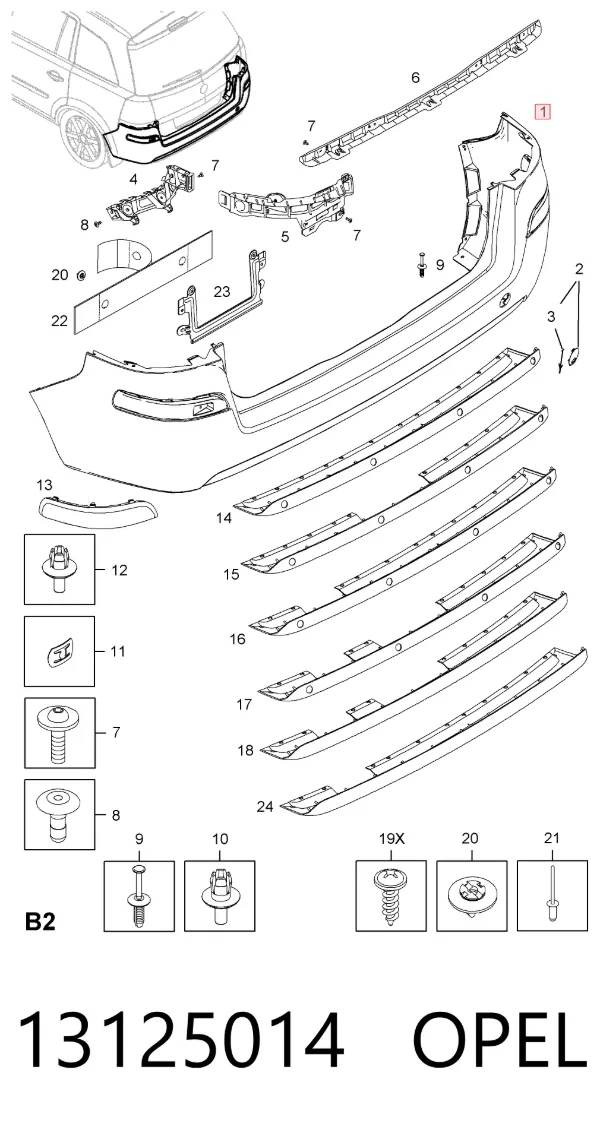 Parachoques trasero 13125014 Opel