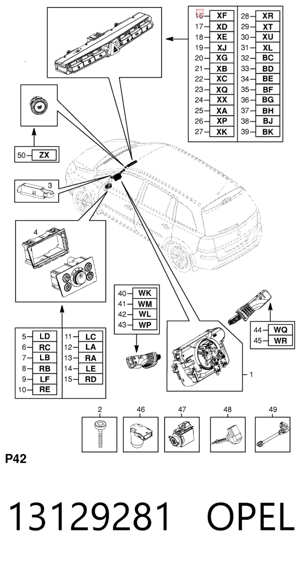 Boton de luz de emergencía 13129281 Opel